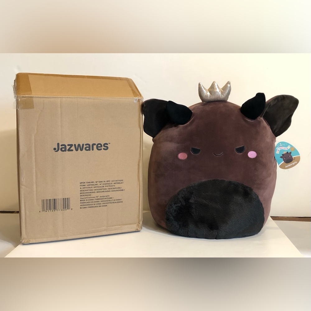 Squishmallow Ambergris Burgundy Goblin King, Brown/Black, 16”